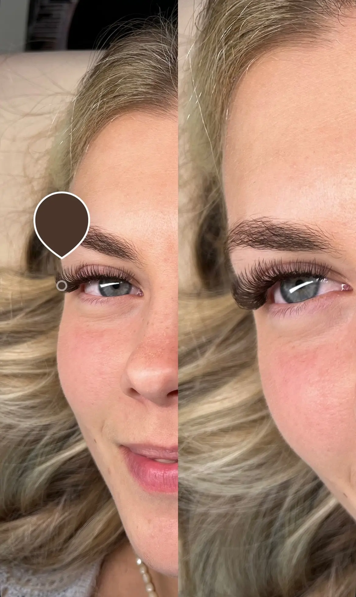 Before and after split of a natural lash set