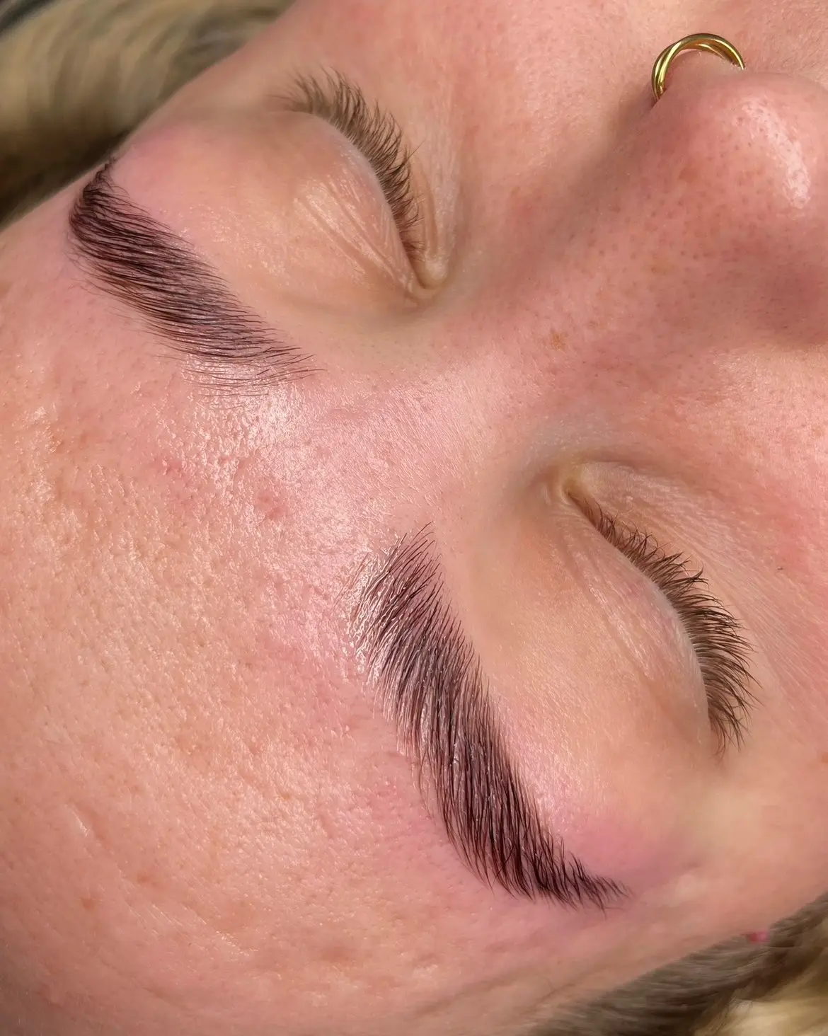 Laminated brows, close up
